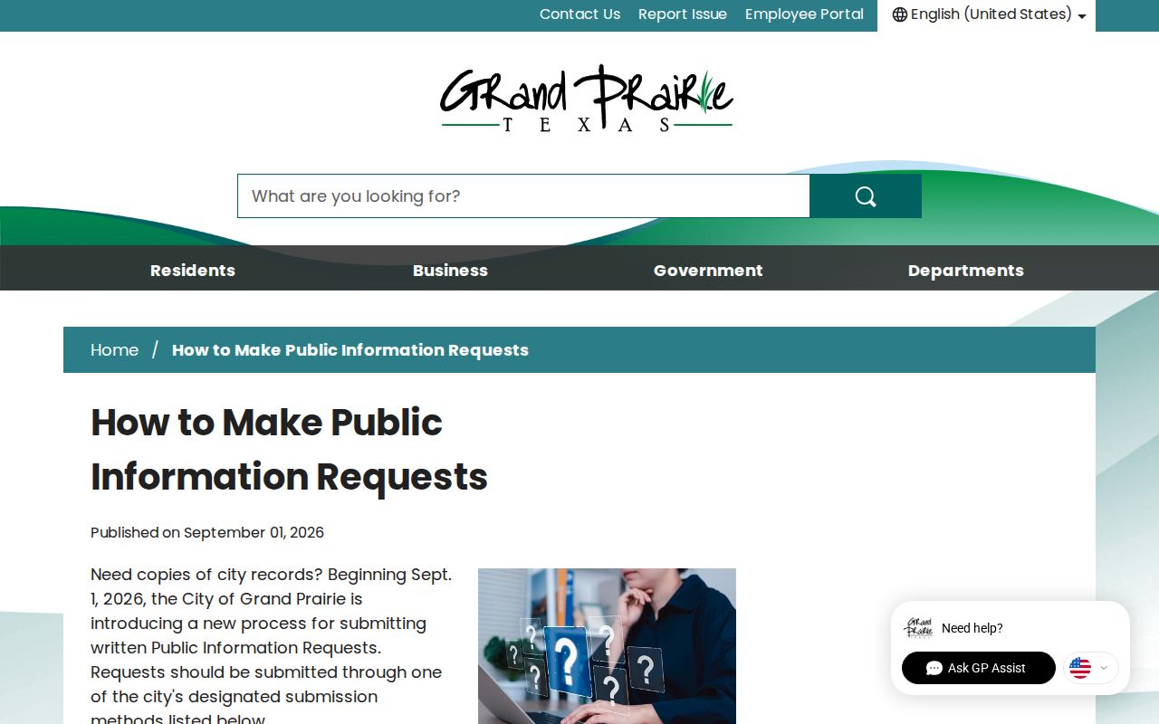 Grand Prairie residents directory public information request instructions