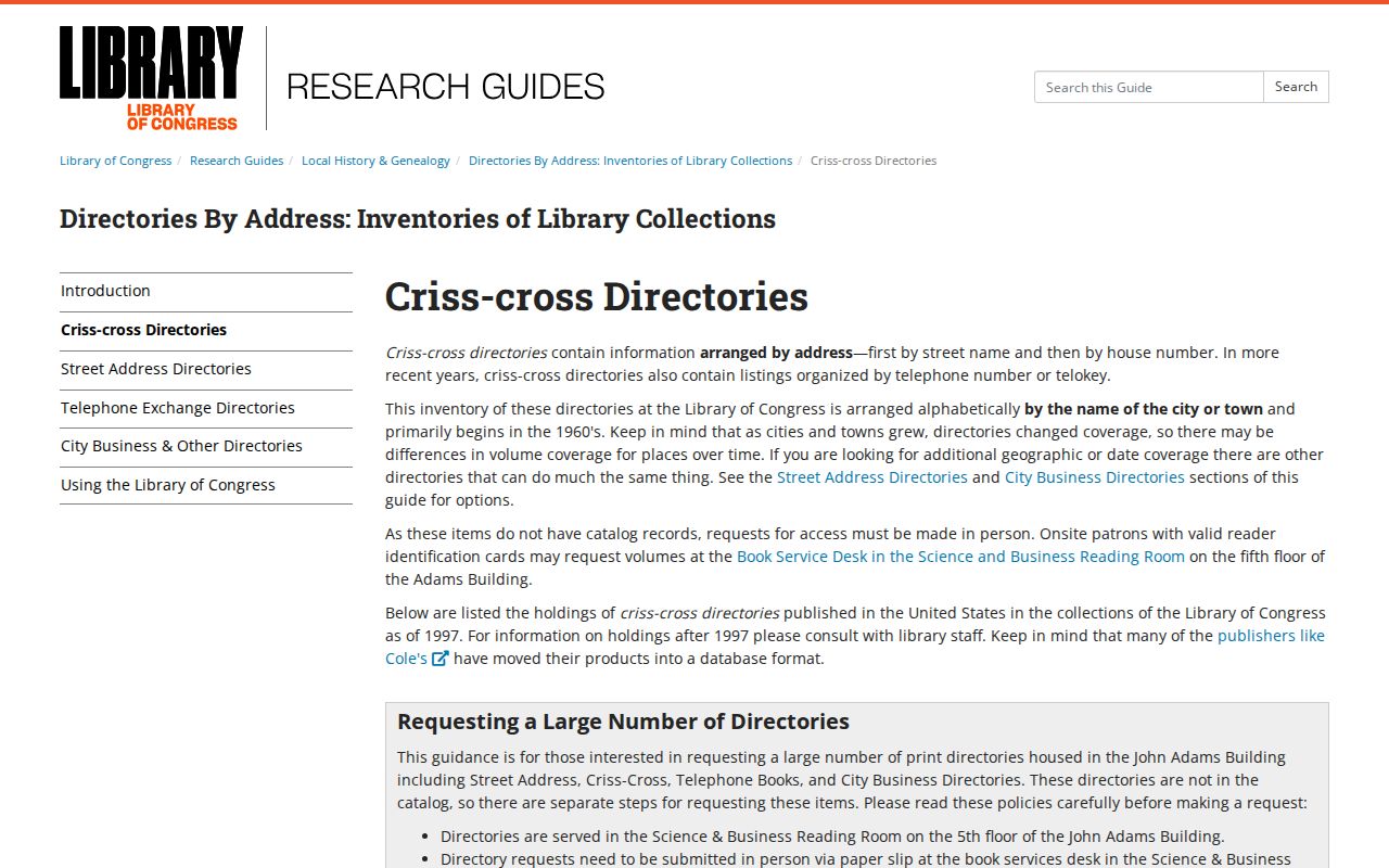 Grand Prairie previous residents criss-cross directory research at the Library of Congress