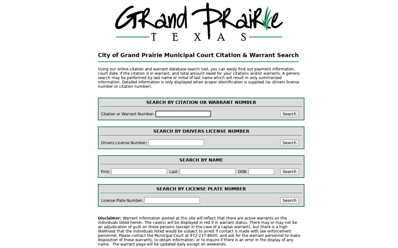 Grand Prairie resident lookup municipal citation search form