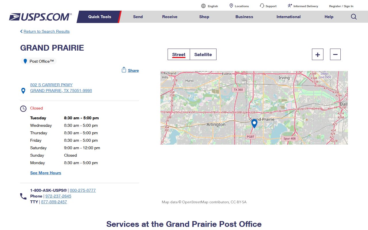 Grand Prairie ZIP postal service Carrier Parkway post office location